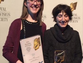 Lynn O'Reilly and Elif Boyacioglu, accept the award for the Student Animation Category at the Royal Television Society Awards