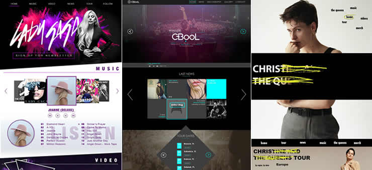 Homepage Concept Interface Designs for Musical Artists