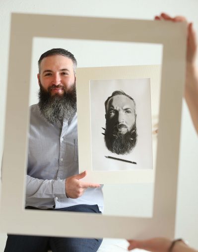 Double Take, Stephan Doyle, graduating student of Ballyfermot College of Further Education pictured at the Ideate Graduate Design Exhibition with his self-portrait.