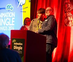 Sylvain Doreau of 2K Games Presenting Rian Lambe, 3rd year degree student, the award for best game sting at Animation Dingle.